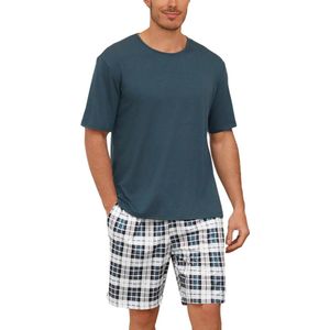 Korte Katoenen Pyjama Heren Set - Groen, M - Comfortabele Nachtkleding