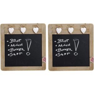 2x Schoolborden hout schrijfbord/memobord met hartjes 28 x 29 cm - Woonaccessoires - Huisdecoratie - Kantoorbenodigdheden - Weekplanners - Planborden - Memoborden/schrijfborden - Schoolborden