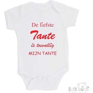 100% katoenen Romper ""De liefste tante is toevallig mijn tante"" Unisex Katoen Wit/rood Maat 68/74
