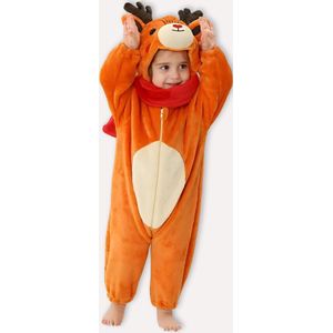 Hert Kleuter Verkleedpak – Peuter Dieren Kostuum – Onesie Kinderen 2-4 Jaar – Flanel – Voor Carnaval, Sinterklaas Cadeau – Jongen & Meisjes – Pyjama of Boxpak – Kruippak – Perfect Cadeau voor Kerstmis – Comfortabel & Zacht - Wit
