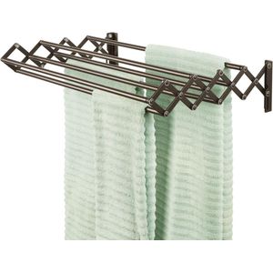 Metalen wasrek - uittrekbare waslijn met 8 stangen voor de wasruimte - ruimtebesparende accordeon droogrek voor wandmontage - bronskleurig