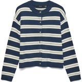 Vero Moda Vest Vmgold Stripe Ls O-neck Cardigan 10337627 Dark Denim/w.birch Dames Maat - M