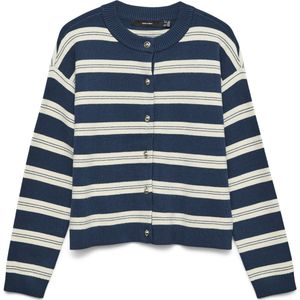 Vero Moda Vest Vmgold Stripe Ls O-neck Cardigan 10337627 Dark Denim/w.birch Dames Maat - M