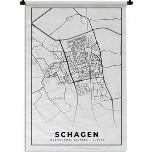 Wandkleed - Wanddoek - Stadskaart - Plattegrond - Schagen - Kaart - 60x90 cm - Wandtapijt