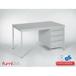 Furni24 Bureau, computertafel, werktafel, tafel incl. onderbak met 3 laden, 140 cm x 80 cm x 75 cm, grijs RAL 7035