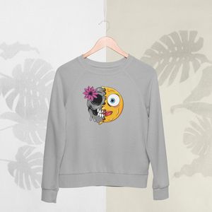 Feel Free - Halloween Sweater - Smiley: smileymeisje met bloem - Maat L - Kleur Grijs