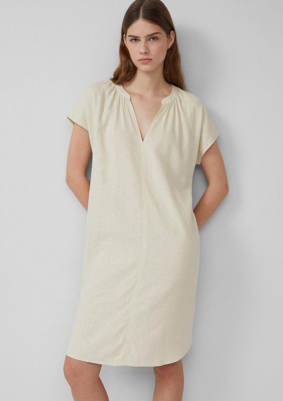 s.Oliver - Jurk - Crème - Knielengte - Losse Pasvorm - Kwartmouw