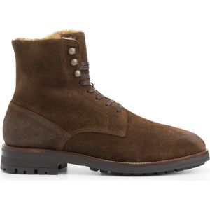 Travelin' Hosio Heren Veterboots - Lammy wollen voering - Cognac bruin suede leer