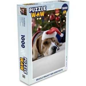Puzzel Beagle draagt een kerstmuts - Legpuzzel - Puzzel 1000 stukjes volwassenen - Kerst - Cadeau - Kerstcadeau voor mannen, vrouwen en kinderen