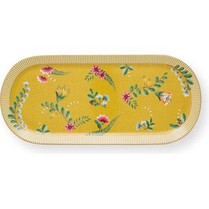 Pip Studio La Majorelle Yellow - cakeschaal - 33.3 x 15.5cm - rechthoekig gele serveerschaal - bloemen