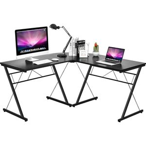 L-vorm computertafel schrijftafel computerbureau schrijftafel hoektafel hoekbureau 150x150x76cm (zwart)