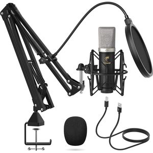 Tonor TC-2030 Condensatormicrofoon, usb-nier, computermicrofoon, kit met 14 mm membraan/verbeterde microfoonarmstandaard, microfoonspin voor streaming, opname, games, podcasting, YouTube TC-2030