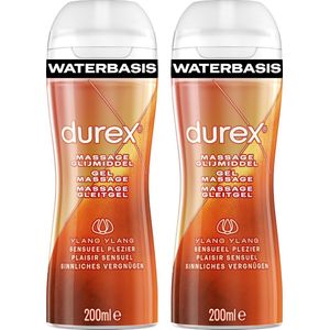 Durex - Massage Olie en Glijmiddel 2-in-1 Sensual met Ylang Ylang 200ml x2 - Waterbasis - Voordeelverpakking