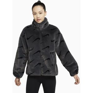 Nike Sportswear Plush Printed Faux Fur Jacket Dames – Dark Smoke Grey/Black – DQ6842-070