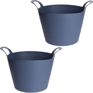 Excellent Houseware Flexibele emmers/wasmanden - 2x stuks - 30L - blauw - kunststof