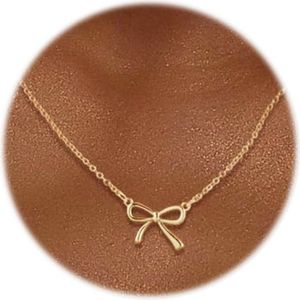 Elegante Gouden Halsketting voor Dames met Strik en Vlinderknoop - 14 Karaat Goud Gecoat Sieraad