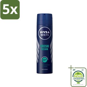 5 x Nivea - Men - Deodorant - Spray - Fresh Ocean - 48 Uur Lang Werkend - 150 ml - Grootverpakking - NIVEA MEN Deodorant - Anti-transpirant - Deodorant Spray - 48 Uur Bescherming - Ocean Geur