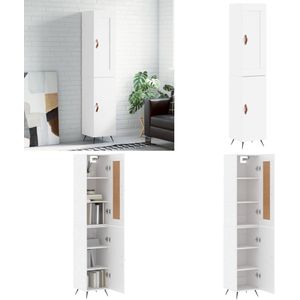 vidaXL Hoge kast 34,5x34x180 cm bewerkt hout wit - Hoge Kast - Hoge Kasten - Dressoir - Buffetkast