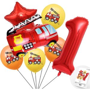 Cijfer ballon 1 jaar Brandweer Themafeest Ballonnenpakket - Rood - Zwart - Helium Ballon - Snoes