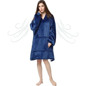 Livano Hoodie Deken Met Mouwen - Knuffeldeken - Fleece Blanket - Dames - Heren - Kinderen - Plaid - Onesie - Extra Zacht & Warm - Blauw