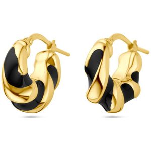Zilver Verguld (Geel) Oorringen Gedraaid Zwart Emaille 1 Micron 2103628