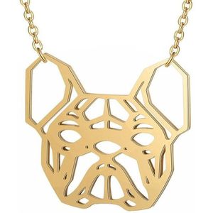 Fako Bijoux® - Ketting Met Hanger - Stainless Steel - RVS - Staal - Hondenkop Boxer - Goudkleurig