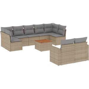 vidaXL - 10-delige - Loungeset - met - kussens - poly - rattan - gemengd - beige