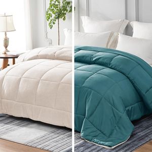 Dekbed, 155 x 220 cm, 300 g/m², microvezel, zacht en ademend, gewatteerd dekbed voor 4 seizoenen, blauw/groen/beige