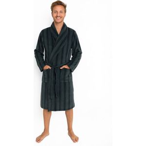 Heren Fleece Badjas – Groen badjas heren voorzien van blauwe strepen – Zachte Ochtendjas – Sjaalkraag - maat XXL