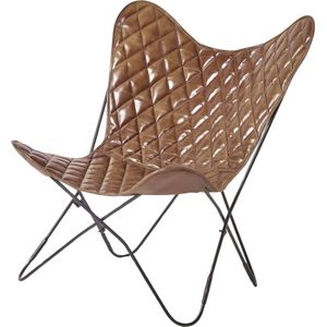 Homescapes - Vlinder fauteuil - bruin leer met ruitpatroon