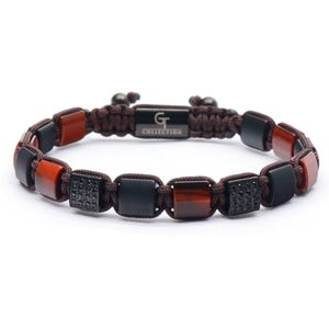 GT Collection - Mannen Energie Platte Armband - met ROOD TIJGEROOG, ZWART ONIX Magische Stenen - Verstelbaar Koord - Een Maat - 20cm - Handgemaakt door juweliers - Perfect cadeau voor mannen