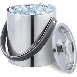 Relaxdays ijsemmer met deksel - 1.5 l - zilver - rvs - dubbelwandige ijskoeler - metaal