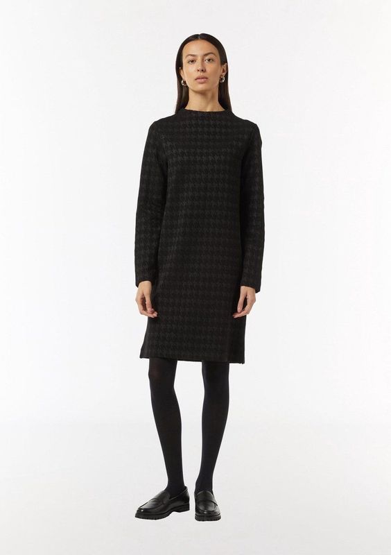 comma - Korte Jersey Jurk - Houndstooth - Lange Mouwen