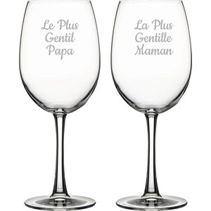 Rode wijnglas gegraveerd - 46cl - Le Plus Gentil Papa & La Plus Gentille Maman