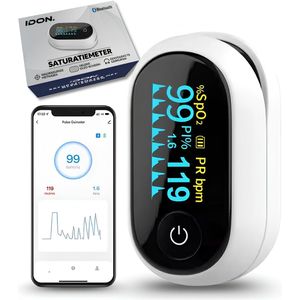 IDON.® Saturatiemeter - Zuurstofmeter Vinger - Saturatiemeter Best Getest - Saturatiemeter Met App - Saturatiemeters - Pulse Oximeter - CE/MDR Medische Gecertificeerd