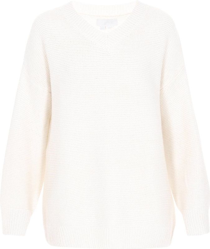 usha - WHITE LABEL - Trui - Wit - Gevoerde Zoom/Rand - V-hals - Lange Mouw