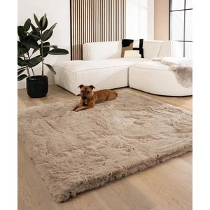 Fluffy vloerkleed vierkant - Comfy Deluxe taupe 130x130 cm
