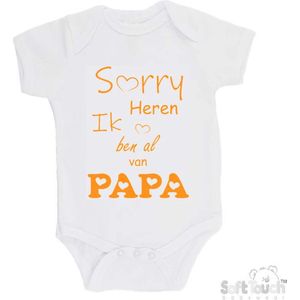 100% katoenen Romper "Sorry heren Ik ben al van PAPA" Unisex Katoen Wit/mosterd Maat 62/68