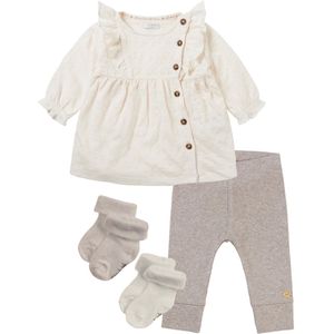 Noppies - kledingset - 4 delig - Jurk Noble Pristine - Legging Shiloh taupe - 2 paar sokjes - Maat 80