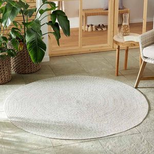 Flycarpets Trenzado Rond Binnen- en buitenkleed Creme / Grijs Gemeleerd - Jute Look - Vloerkleed Buiten / Tuintapijt - Laagpolig - 150 cm