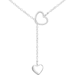 Joy|S - Zilveren hartjes ketting verstelbaar 65 cm - extra lange ketting - xl