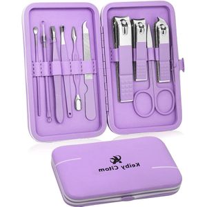 Manicure Set 10-delig pedicureset nagelschaar nagelverzorging etui nageletui beauty-kit voor op reis - paars