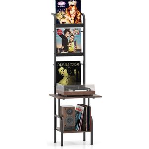 Platenspeler Meubel - LP-kast - Platenspelerkast - Draaitafelstandaard - Platenspelerstandaard - Vintage Displayplank - Rustiek Bruin