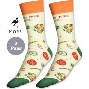 More Fashion - Dames Sokken - Maat 35 36 37 38 - 3-Pack - Leuk Print - Kleurrijk - Salad Groente - MADE IN EU