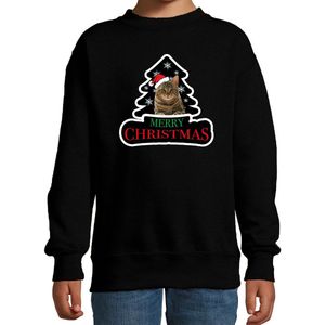 Dieren kersttrui poes zwart kinderen - Foute katten kerstsweater jongen/ meisjes - Kerst outfit dieren liefhebber 170/176