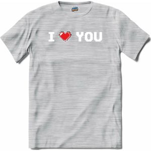 I Love You | Valentijn - Valentijnsdag - Cadeau - Kado - Gaming - T-Shirt - Unisex - Donker Grijs - Gemêleerd - Maat S