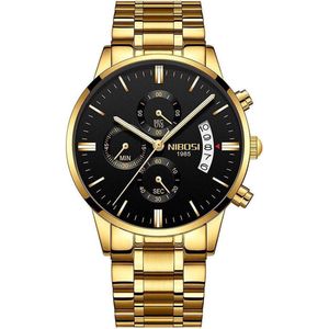 NIBOSI - Heren horloge - Luxe goud design - Ø 42 mm - Roestvrij staal