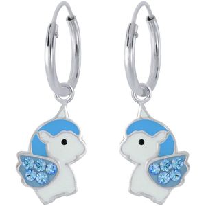 Joy|S - Zilveren eenhoorn oorbellen - baby unicorn oorringen - blauw kristal blauw