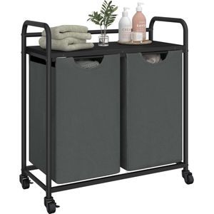 wasmand met 2 compartimenten, met 1 plank, uitbreidbare en verwijderbare waszak, per zak van 46 liter, 2 x 46 l, voor badkamer, wasruimte, grijs