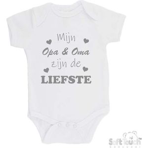100% katoenen Romper ""Mijn Opa & Oma zijn de liefste"" Unisex Katoen Wit/grijs Maat 56/62